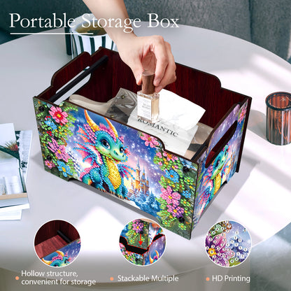 5D DIY Diamond Painting Decorative Storage Box Wood Storage Clutch (Pterosaur)