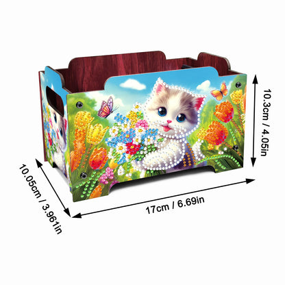 5D DIY Diamond Painting Art Decorative Storage Box Wood Storage Clutch (Cat)