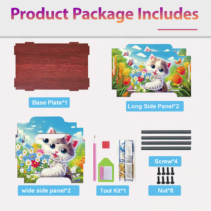 5D DIY Diamond Painting Art Decorative Storage Box Wood Storage Clutch (Cat)