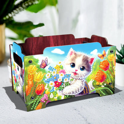 5D DIY Diamond Painting Art Decorative Storage Box Wood Storage Clutch (Cat)