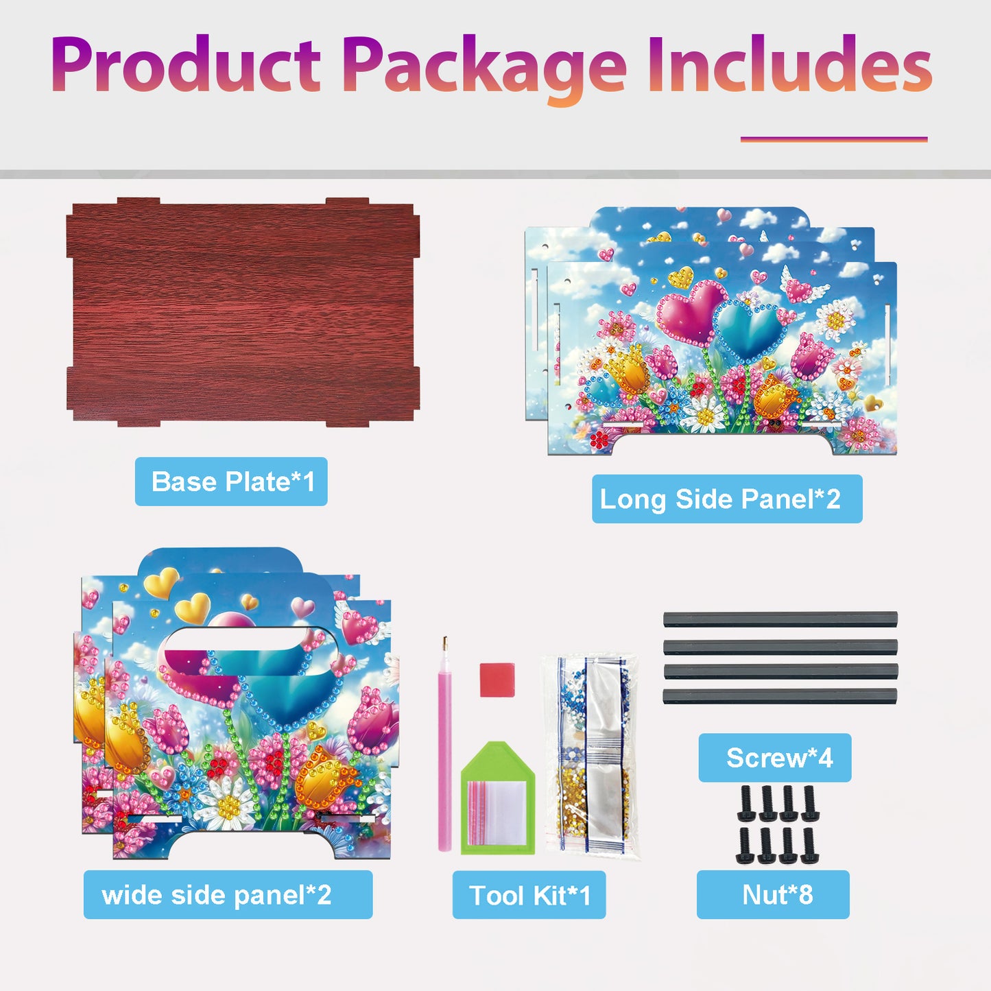 5D DIY Diamond Painting Decorative Storage Box Wood Storage Clutch (Balloon)