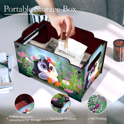 5D DIY Diamond Painting Decorative Storage Box Wood Storage Clutch (Penguin)