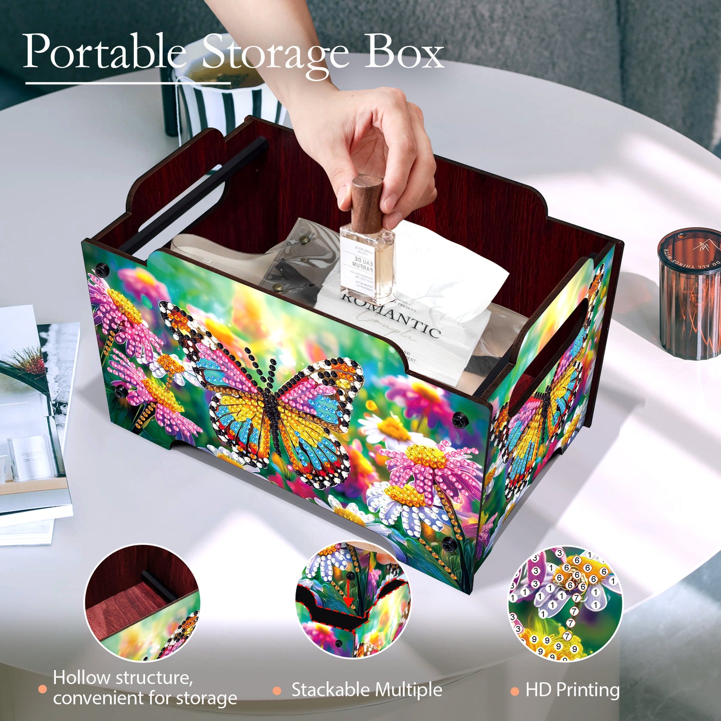 5D DIY Diamond Painting Decorative Storage Box Wood Storage Clutch (Butterfly)