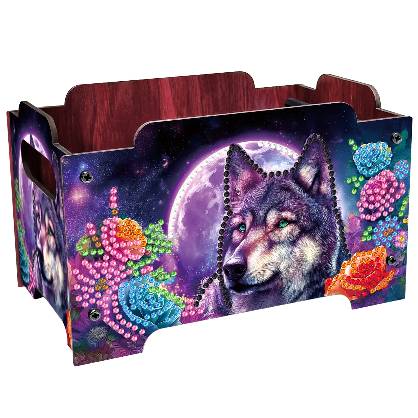 5D DIY Diamond Painting Art Decorative Storage Box Wood Storage Clutch (Wolf)