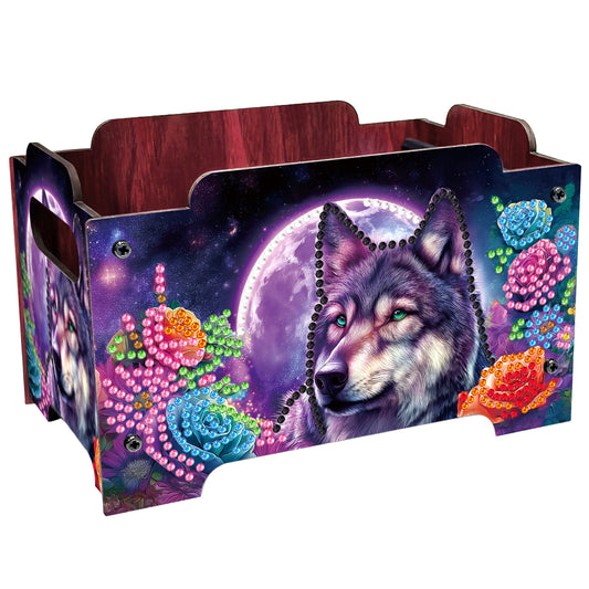 5D DIY Diamond Painting Art Decorative Storage Box Wood Storage Clutch (Wolf)