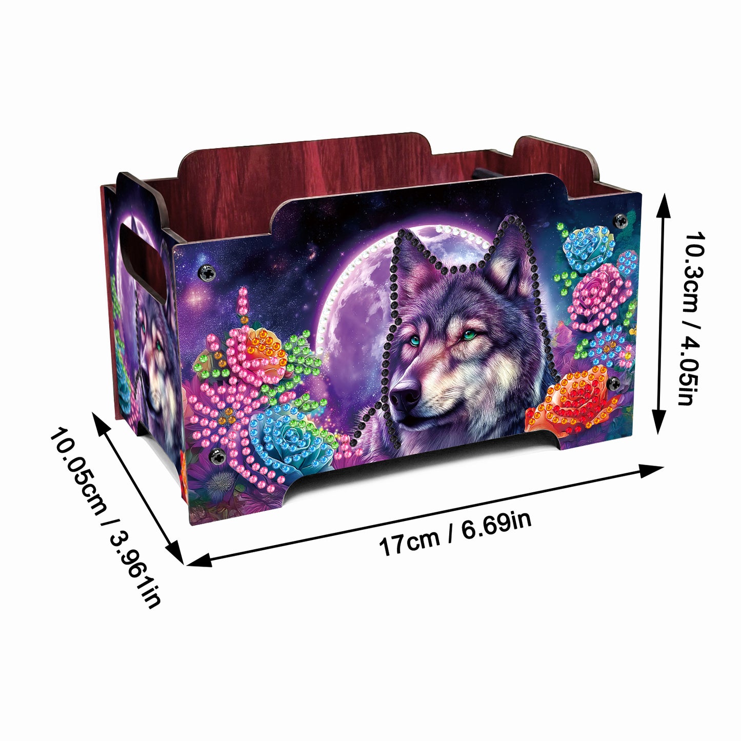 5D DIY Diamond Painting Art Decorative Storage Box Wood Storage Clutch (Wolf)