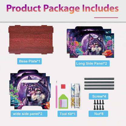 5D DIY Diamond Painting Art Decorative Storage Box Wood Storage Clutch (Wolf)