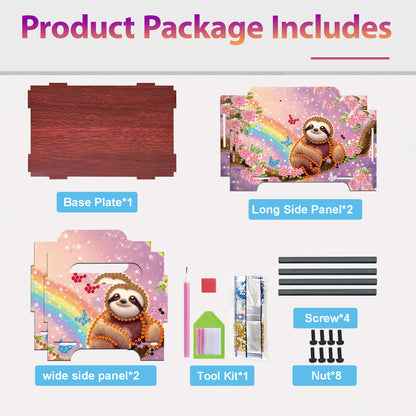 5D DIY Diamond Painting Art Decorative Storage Box Wood Storage Clutch (Sloth)