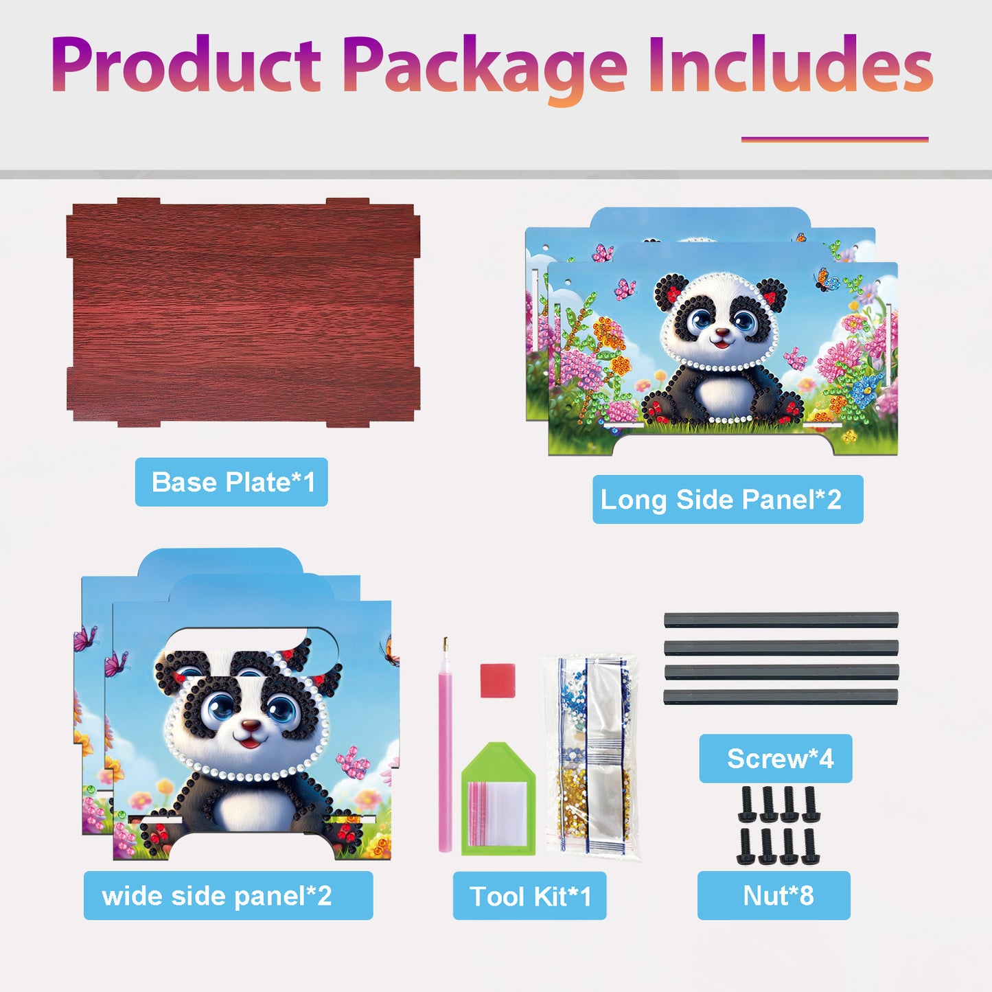 5D DIY Diamond Painting Art Decorative Storage Box Wood Storage Clutch (Panda)