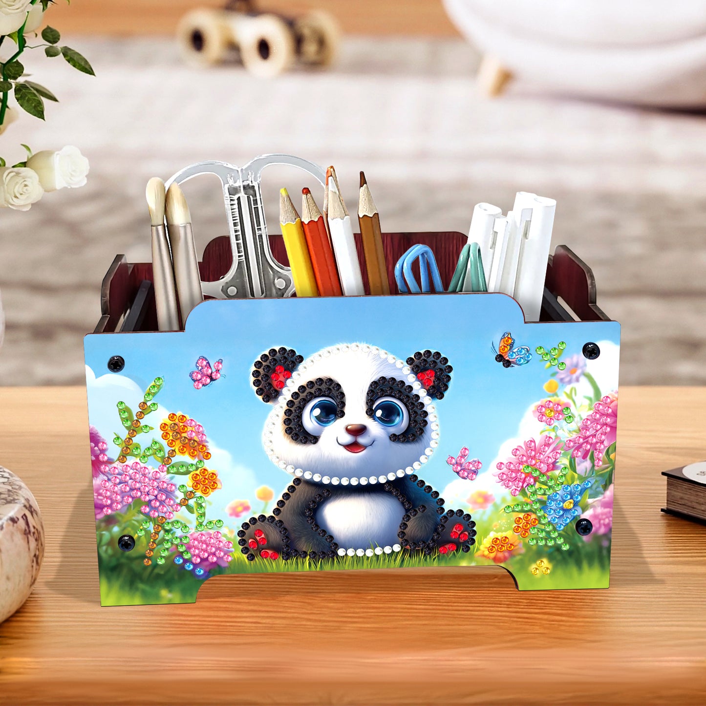 5D DIY Diamond Painting Art Decorative Storage Box Wood Storage Clutch (Panda)