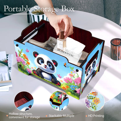5D DIY Diamond Painting Art Decorative Storage Box Wood Storage Clutch (Panda)