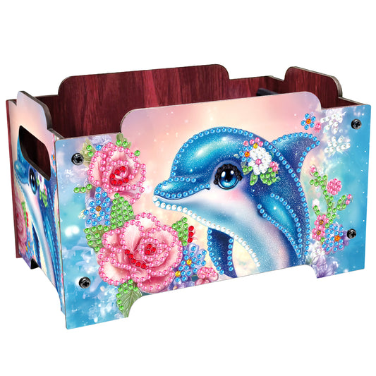 5D DIY Diamond Painting Decorative Storage Box Wood Storage Clutch (Dolphin)