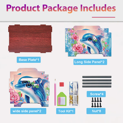 5D DIY Diamond Painting Decorative Storage Box Wood Storage Clutch (Dolphin)