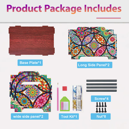 5D DIY Diamond Painting Art Decorative Storage Box Wood Storage Clutch (Flower)