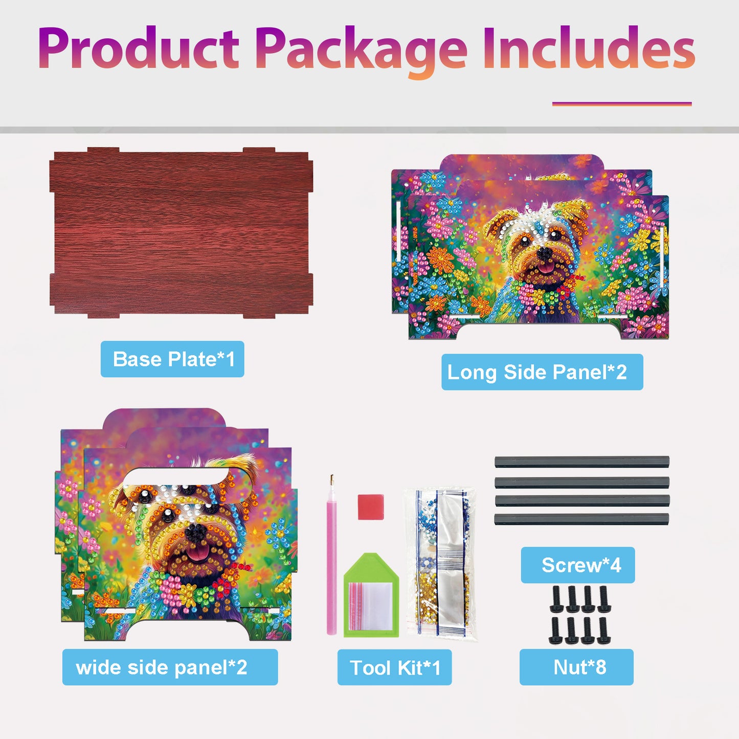 5D DIY Diamond Painting Art Decorative Storage Box Wood Storage Clutch (Dog)