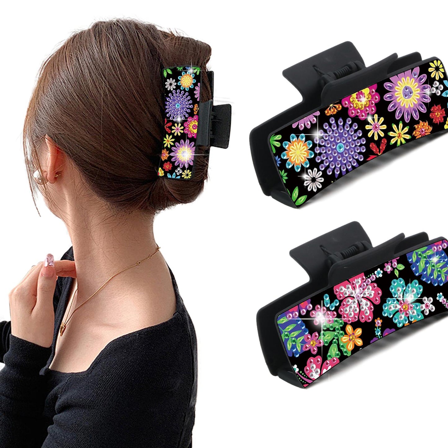 2Pcs Flowers DIY Diamond Hair Claw Clips Making Kit for Women Ladies   Girls