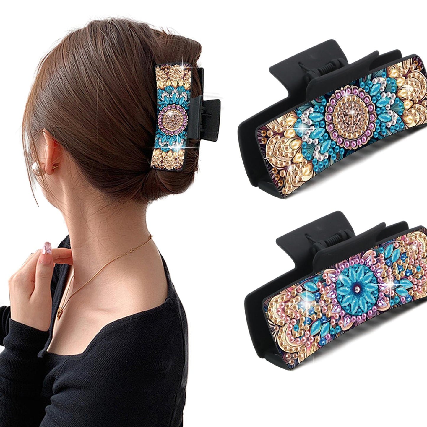 2Pcs Mandala DIY Diamond Hair Claw Clips Making Kit for Women Ladies   Girls