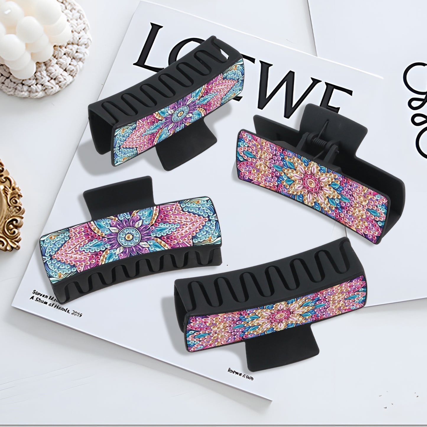 2Pcs Mandala DIY Diamond Hair Claw Clips Making Kit for Women Ladies   Girls