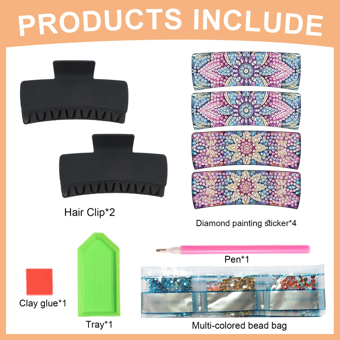 2Pcs Mandala DIY Diamond Hair Claw Clips Making Kit for Women Ladies   Girls