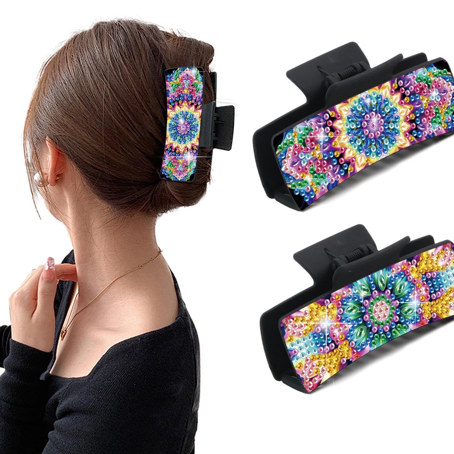 2Pcs Mandala DIY Diamond Hair Claw Clips Making Kit for Women Ladies   Girls