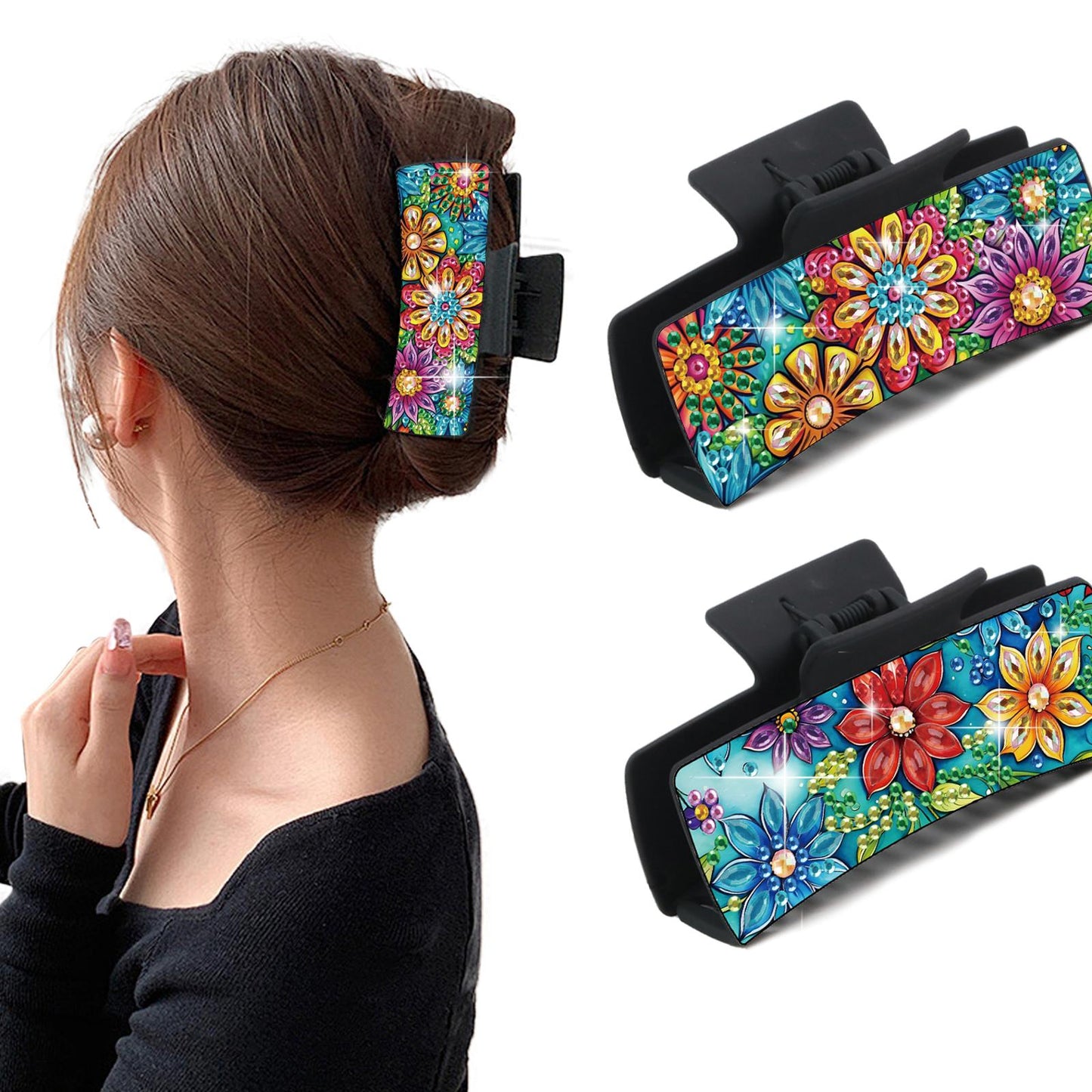 2Pcs Flowers DIY Diamond Hair Claw Clips Making Kit for Women Ladies   Girls