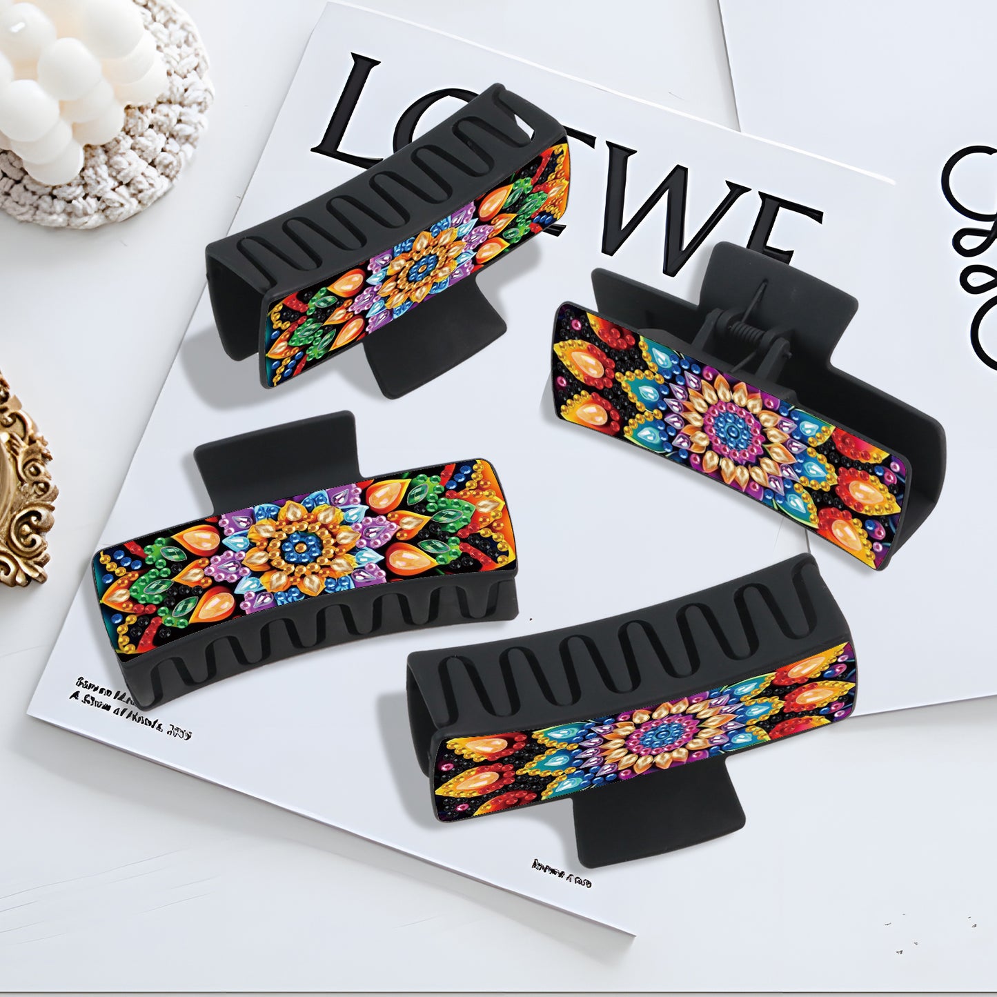 2Pcs Mandala DIY Diamond Hair Claw Clips Making Kit for Women Ladies   Girls