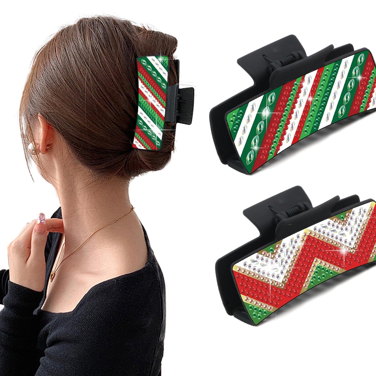 2Pcs Christmas DIY Diamond Hair Claw Clips Making Kit for Women Ladies   Girls