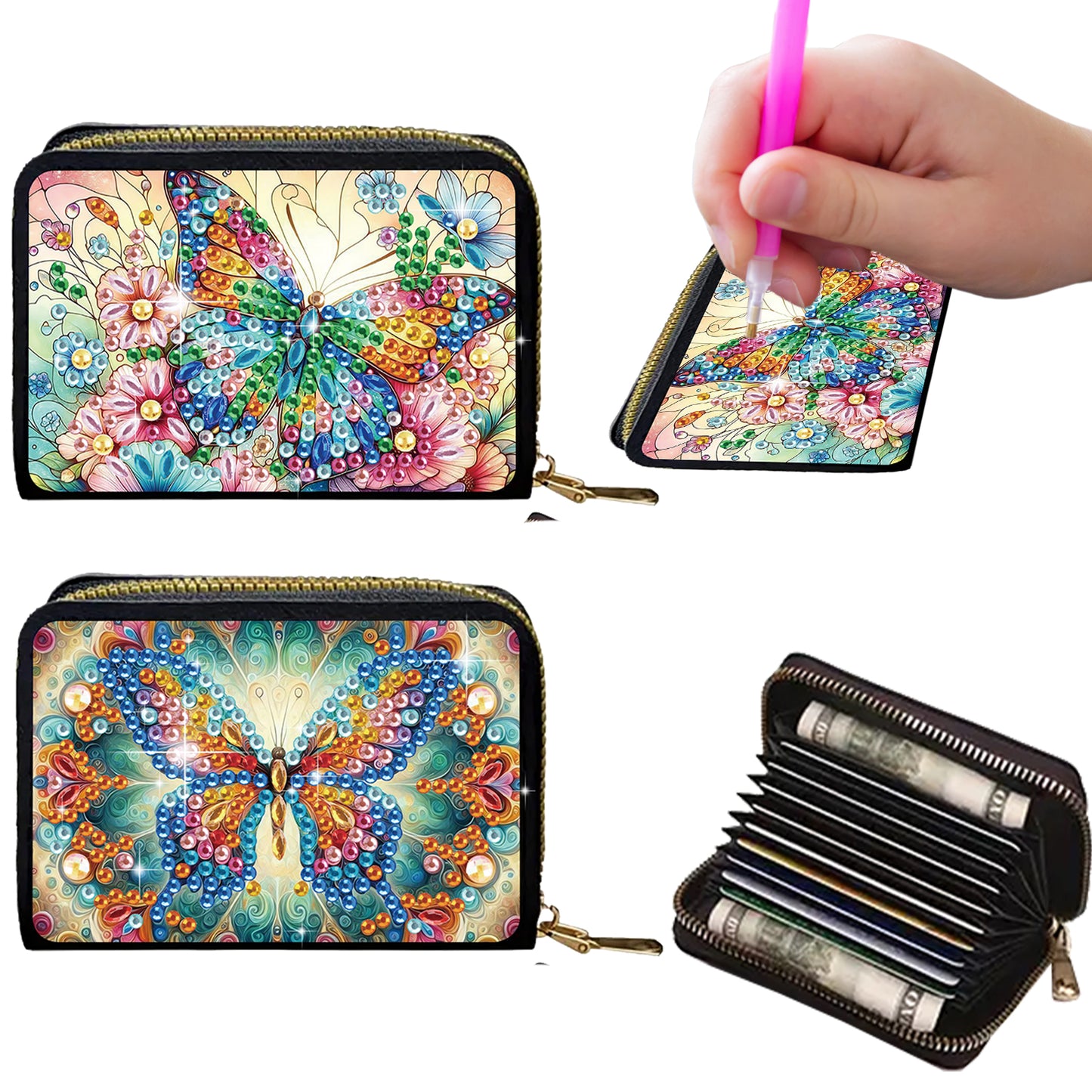 2pcs Butterfly Pattern Diamond Painting Fashion Card Holder Compact Coin Purse