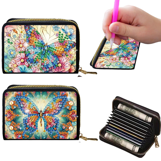 2pcs Butterfly Pattern Diamond Painting Fashion Card Holder Compact Coin Purse