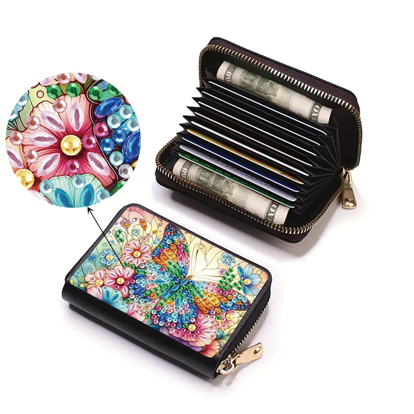 2pcs Butterfly Pattern Diamond Painting Fashion Card Holder Compact Coin Purse
