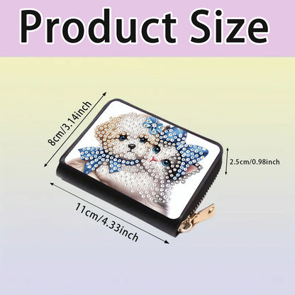 2pcs Cat Dog Pattern Diamond Painting Fashion Card Holder Compact Coin Purse