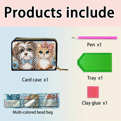 2pcs Cat Dog Pattern Diamond Painting Fashion Card Holder Compact Coin Purse