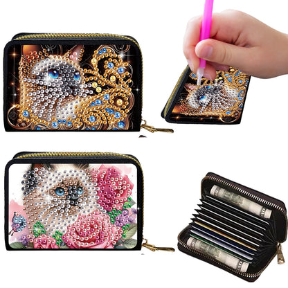2pcs Cat Pattern Diamond Painting Fashion Card Holder Compact Coin Purse