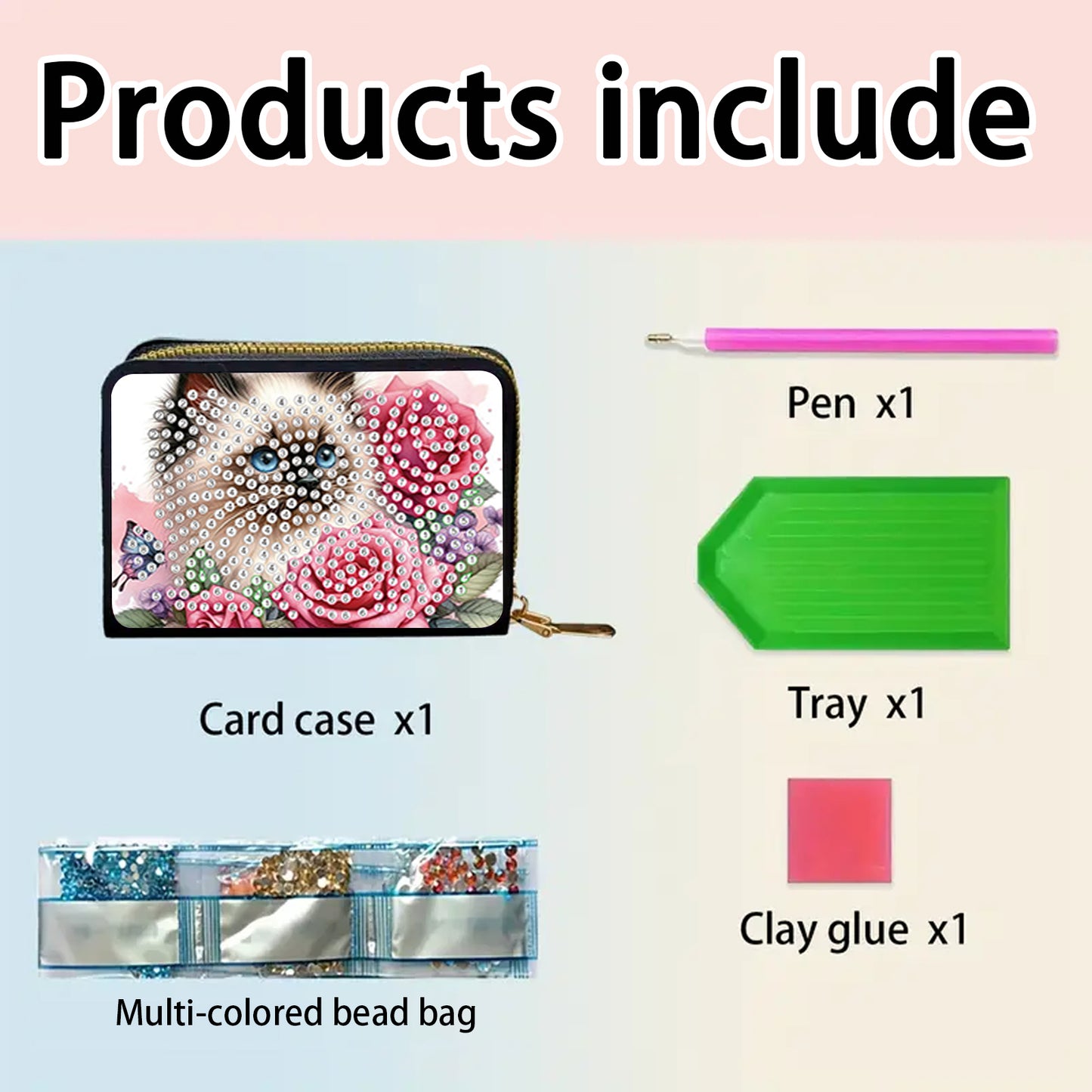 2pcs Cat Pattern Diamond Painting Fashion Card Holder Compact Coin Purse