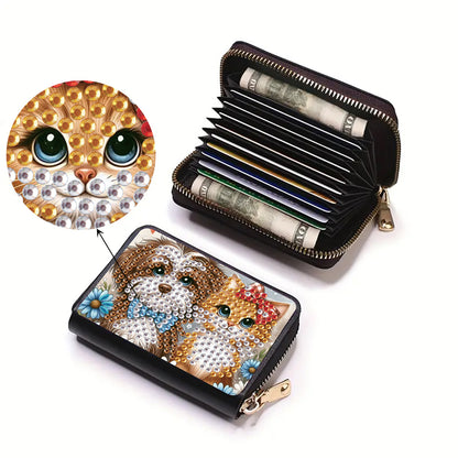 2pcs Cat Pattern Diamond Painting Fashion Card Holder Compact Coin Purse