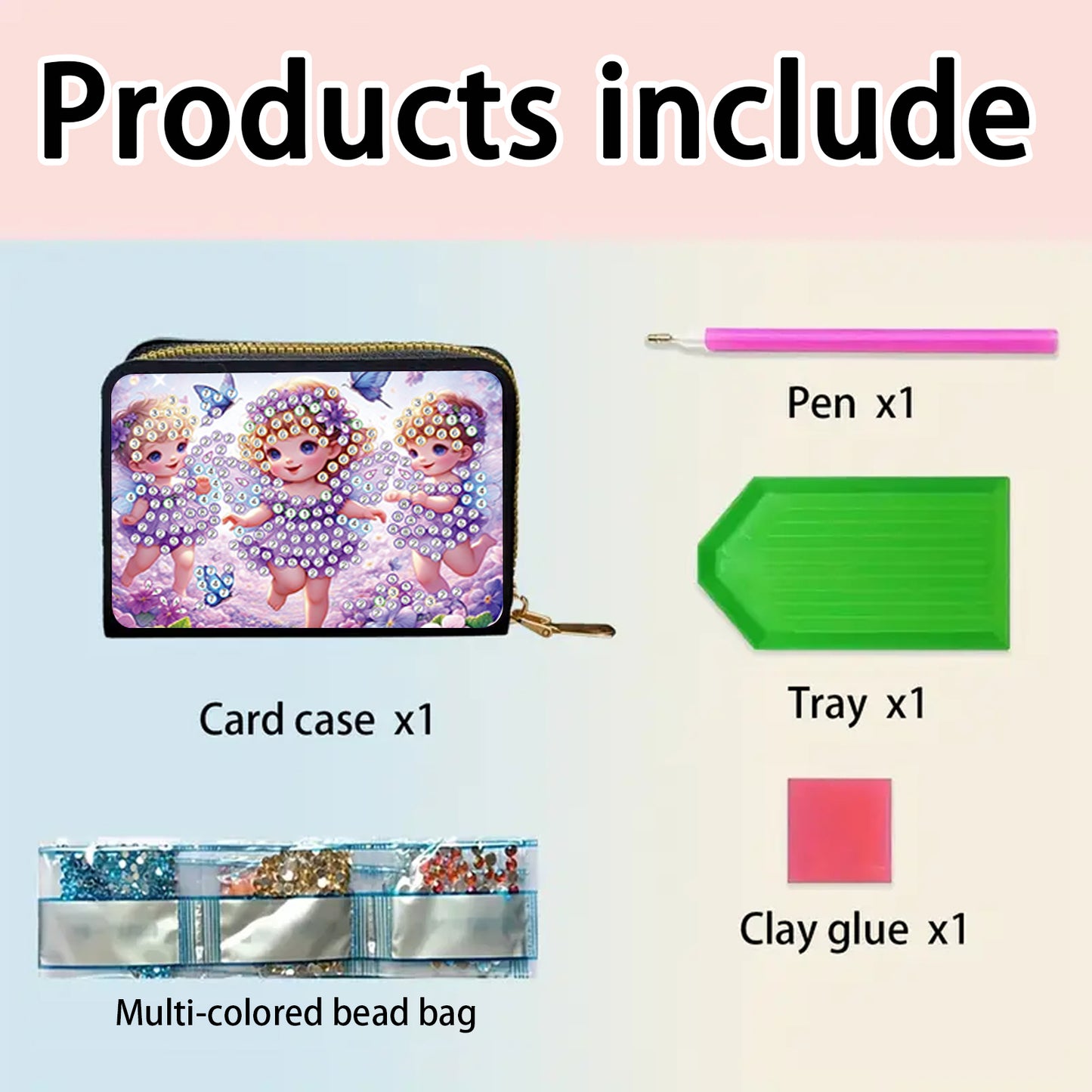 2pcs Elf Girl Pattern Diamond Painting Fashion Card Holder Compact Coin Purse