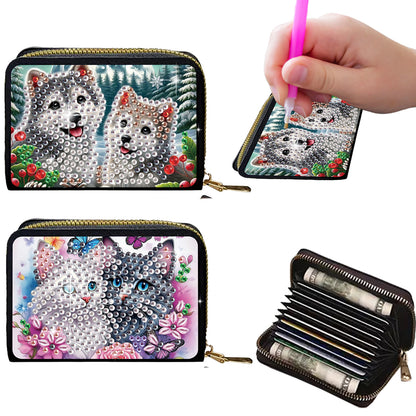 2pcs Cat Dog Pattern Diamond Painting Fashion Card Holder Compact Coin Purse