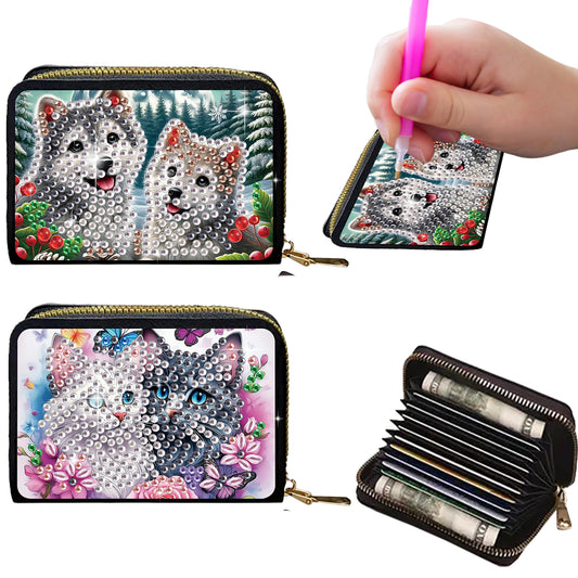 2pcs Cat Dog Pattern Diamond Painting Fashion Card Holder Compact Coin Purse
