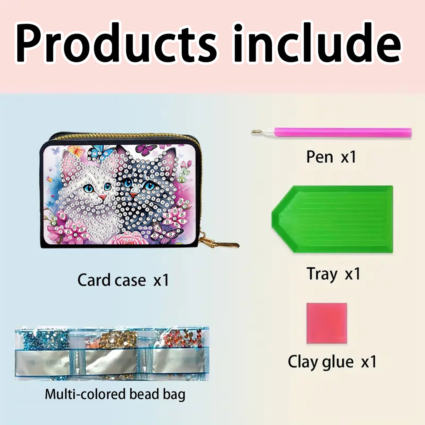 2pcs Cat Dog Pattern Diamond Painting Fashion Card Holder Compact Coin Purse