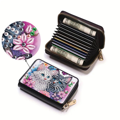 2pcs Cat Dog Pattern Diamond Painting Fashion Card Holder Compact Coin Purse