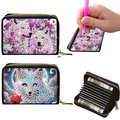2pcs Wolf Pattern Diamond Painting Fashion Card Holder Compact Coin Purse