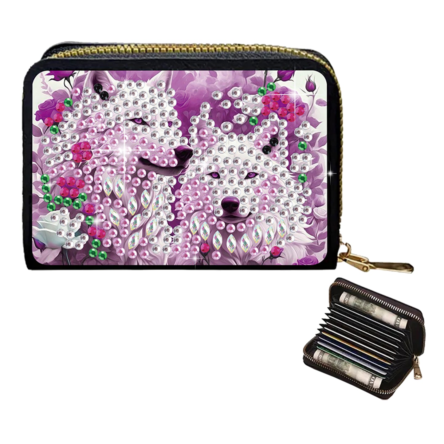 2pcs Wolf Pattern Diamond Painting Fashion Card Holder Compact Coin Purse