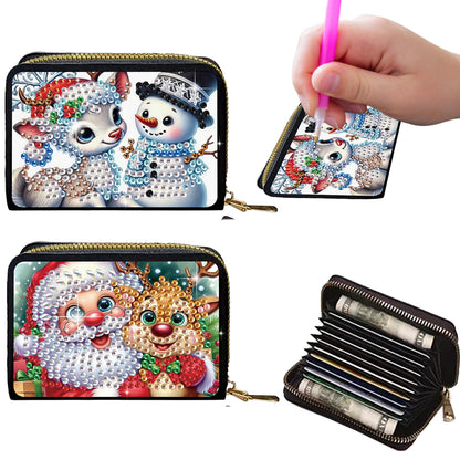 2pcs Santa Claus Snowman Diamond Painting Fashion Card Holder Compact Coin Purse