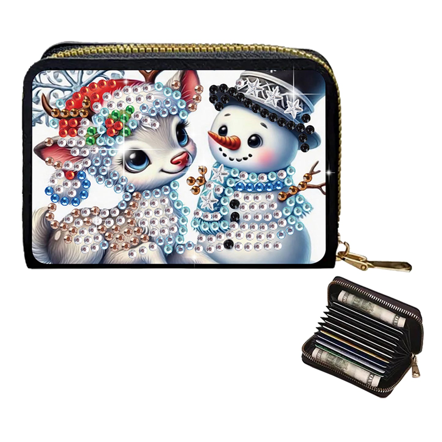 2pcs Santa Claus Snowman Diamond Painting Fashion Card Holder Compact Coin Purse