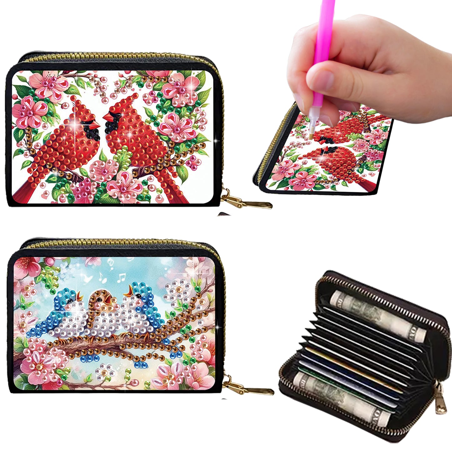 2pcs Cardinal Bluebird Pattern Diamond Painting Fashion Card Holder Coin Purse