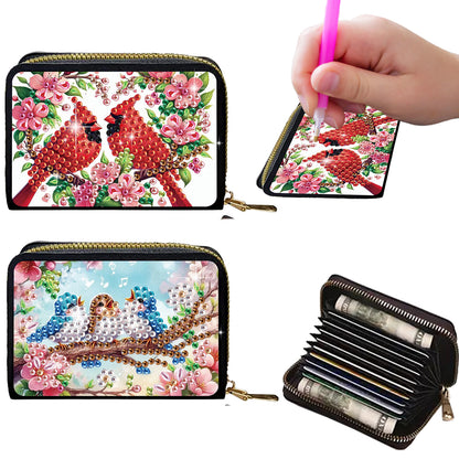 2pcs Cardinal Bluebird Pattern Diamond Painting Fashion Card Holder Coin Purse