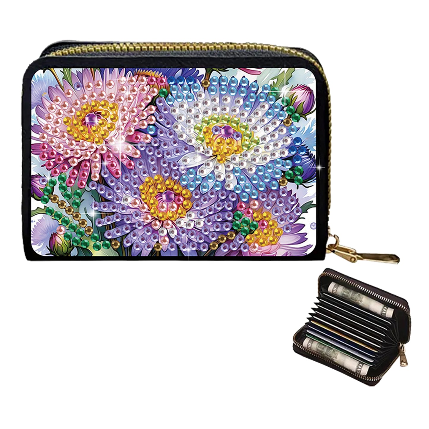 2pcs Flower Deer Pattern Diamond Painting Fashion Card Holder Compact Coin Purse