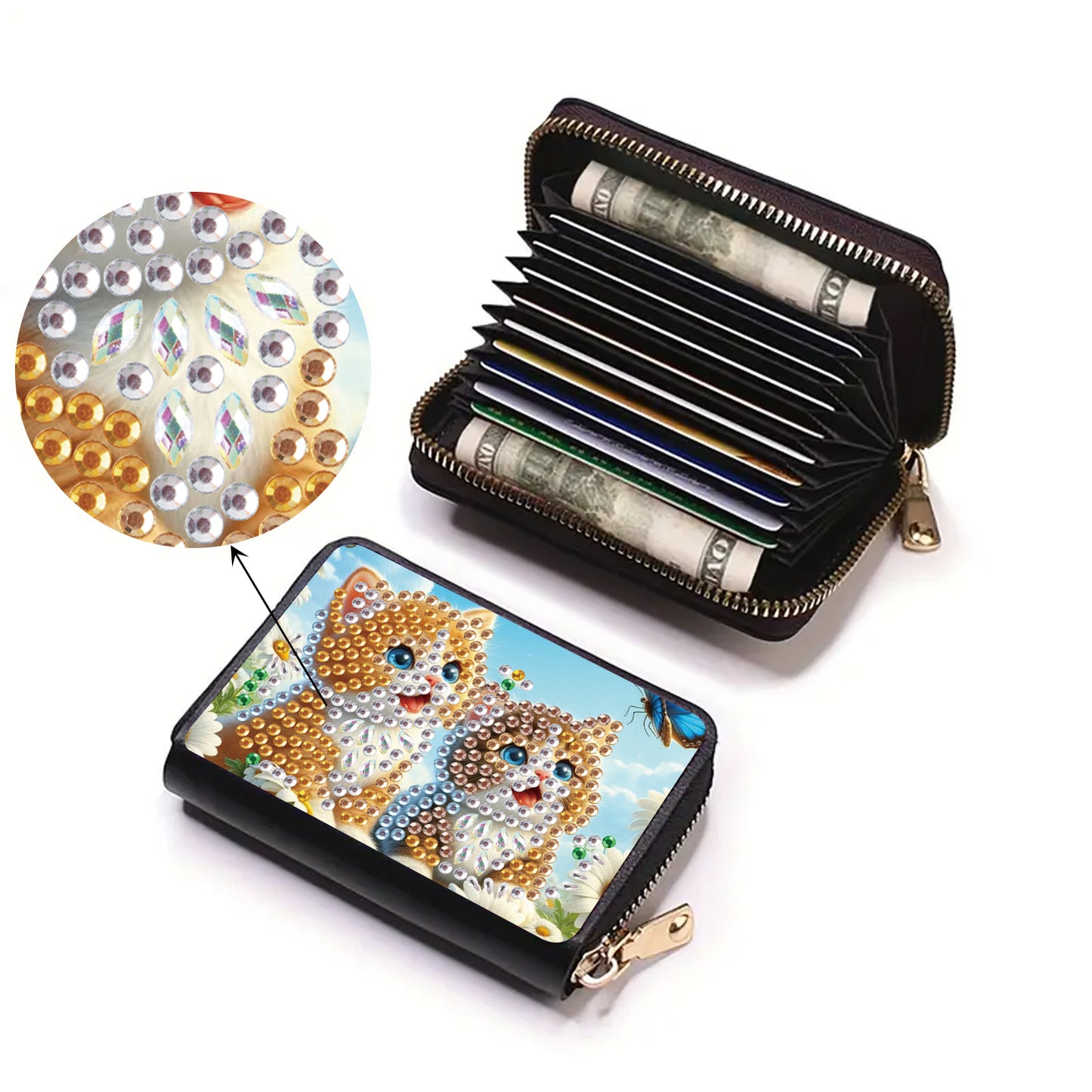 2pcs Dog Cat Pattern Diamond Painting Fashion Card Holder Compact Coin Purse