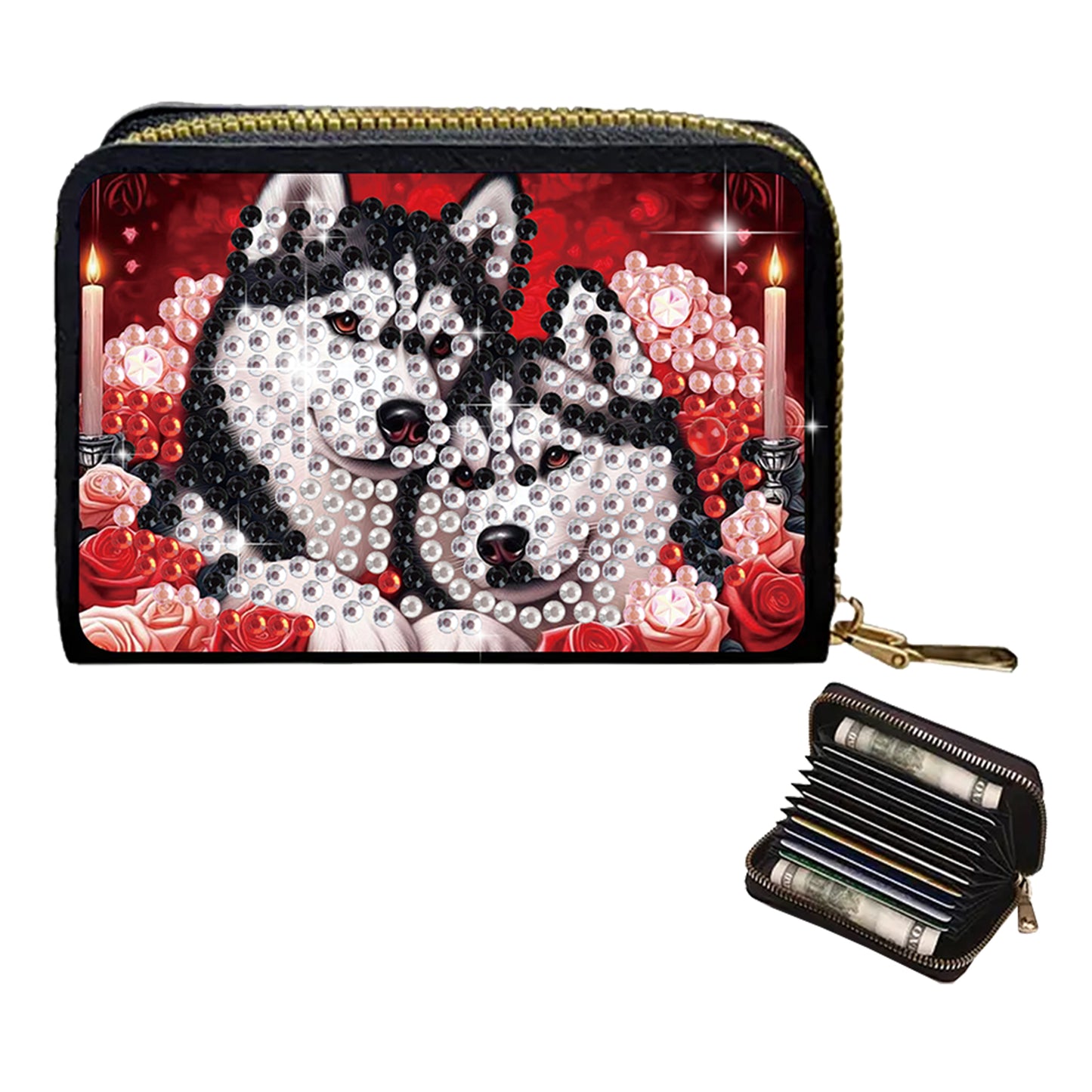 2pcs Dog Cat Pattern Diamond Painting Fashion Card Holder Compact Coin Purse