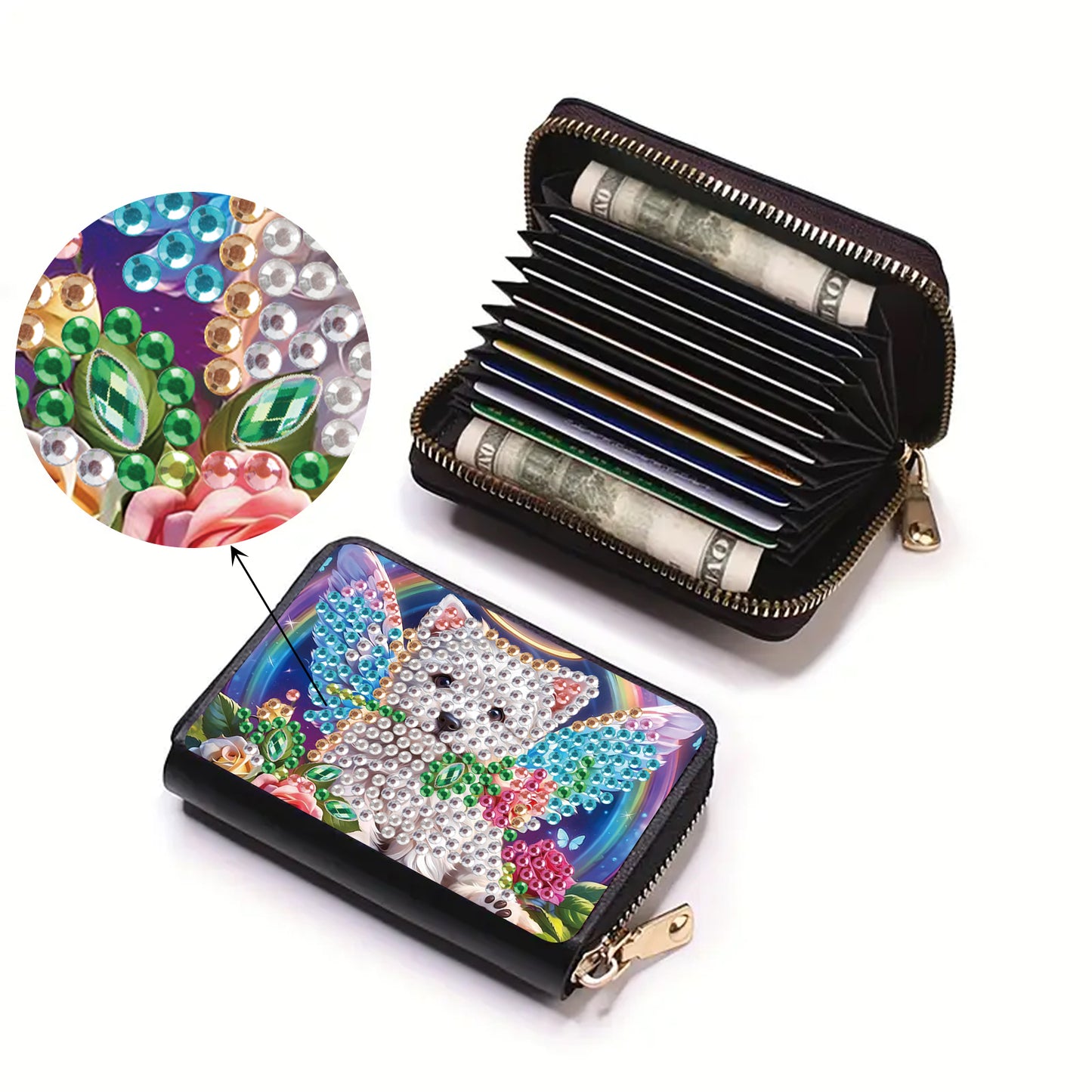 2pcs Dog Pattern Diamond Painting Fashion Card Holder Compact Coin Purse